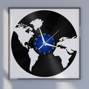 World Map 12 Inch Vinyl Record Wall Clock - Silent, Creative, and Unique Clock for Living Room, Entryway, or Bedroom Decor - Perfect Gift Idea12 inchs B without LED