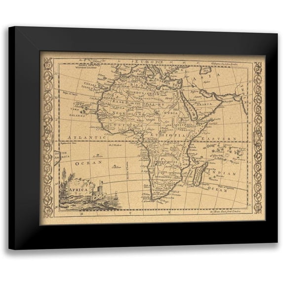 World Map 14x12 Black Modern Framed Museum Art Print Titled - Africa 1800