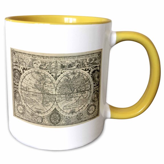 3drose, World Map 1628, 15oz Two-tone Yellow Mug