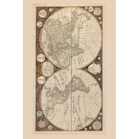 World Map 1799 Poster 24In x 36In Art Poster 24x36 Multi-Color Square Adults Best Posters