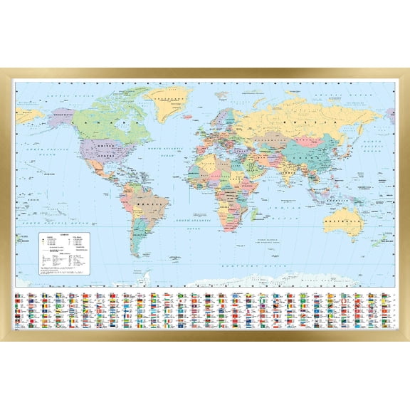World Map 2023 Wall Poster, 14.725" x 22.375" Framed