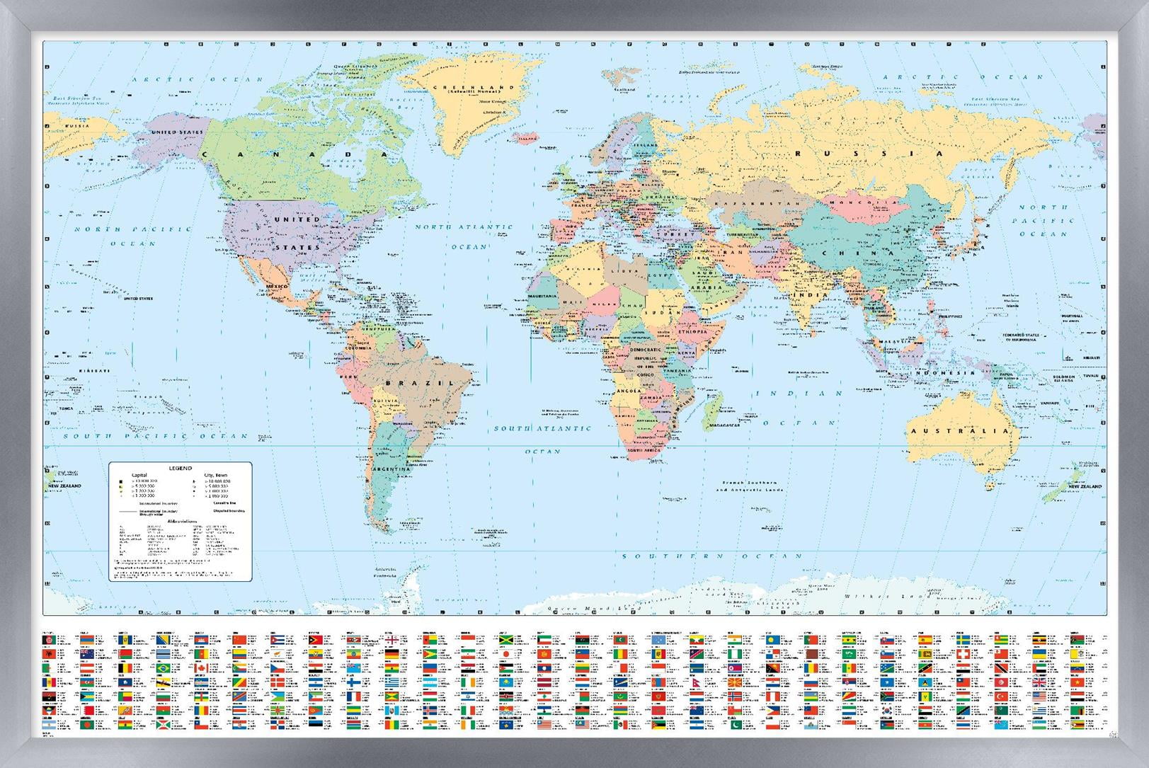 World Map 2023 Wall Poster, 14.725" x 22.375" Framed