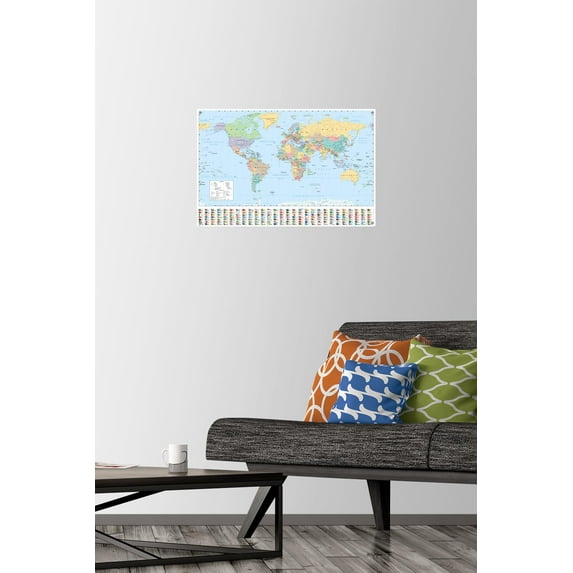World Map 2023 Wall Poster with Push Pins, 14.725" x 22.375"