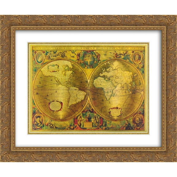 World Map 2x Matted 25x21 Gold Ornate Framed Art Print by Atena Schenk