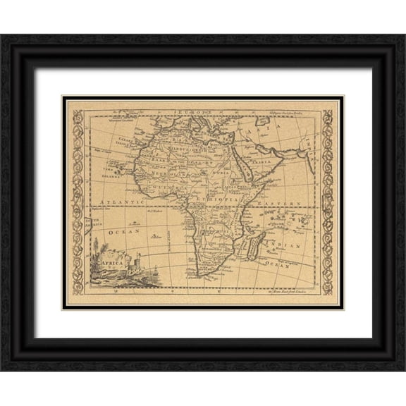 World Map 32x25 Black Ornate Wood Framed with Double Matting Museum Art Print Titled - Africa 1800