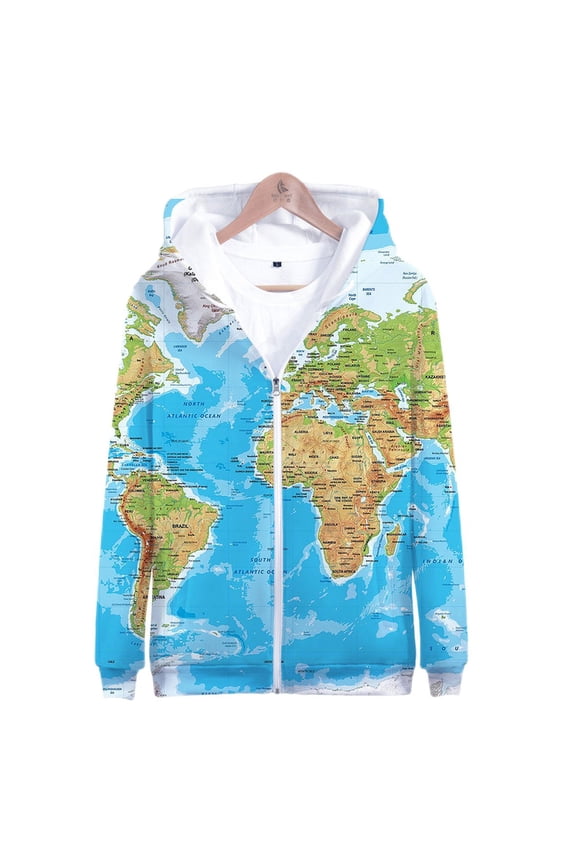 World Map 3D Print Oversized Zip Up Women/Men Hoodie Sweatshirt Streetwear Hip Hop Fleece Zipper Hooded Jacket Casual Sportswear