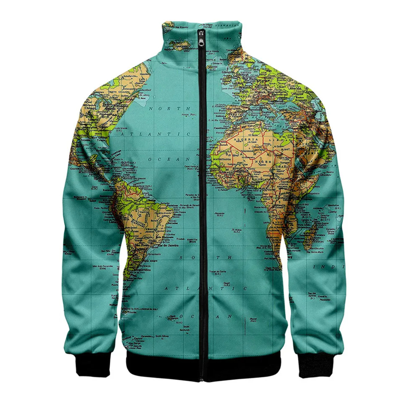 World Map 3d Print Jackets For Men Women Street Long Sleeve Coat ...