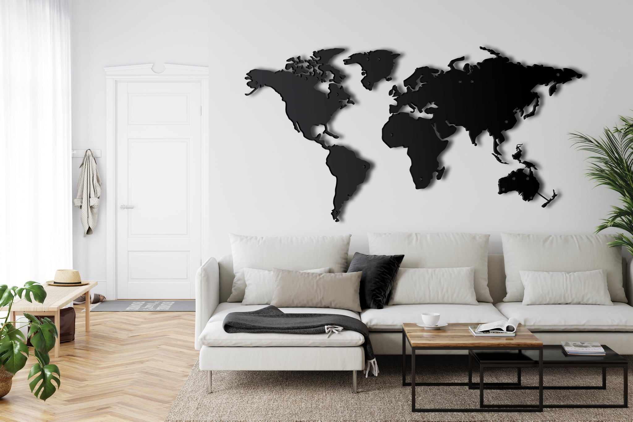 Black Metal 4-Piece World Map Wall Art Decor