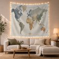 thumbnail image 1 of World Map Across Muted Continents and Curved Routes, Calming Minimalist for Travel Lovers, Geography Wall Art, Housewarming Gift, Tapestry Wall Hanging for Study Room and Den, 1 of 7