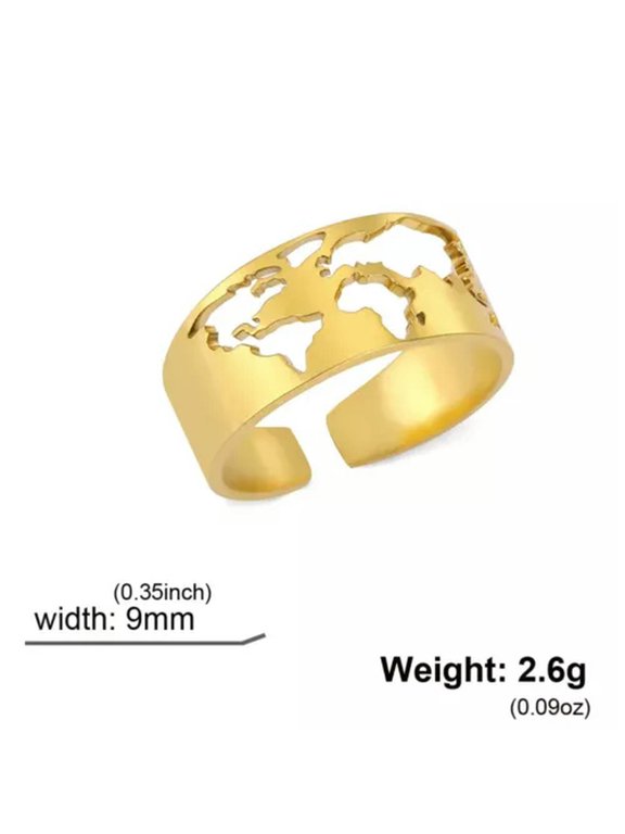 World Map Adjustable Ring Stainless Steel Hollow Open Rings Fashion Jewelry Gift
