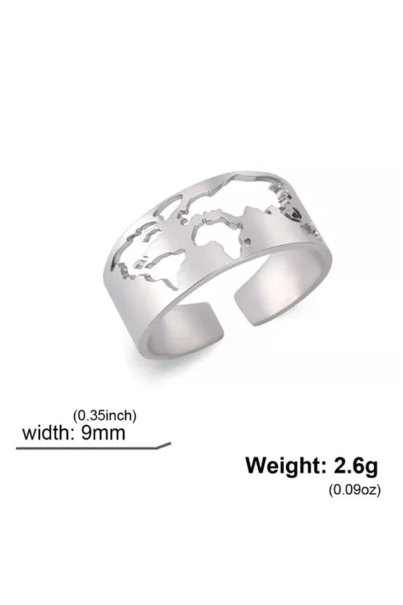 World Map Adjustable Ring Stainless Steel Hollow Open Rings Fashion Jewelry Gift