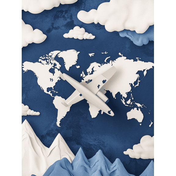 World Map Airplane Canvas Print/Decorative PaintingSuitable for Living RoomBedroomOfficeStudyHotel Decoration.