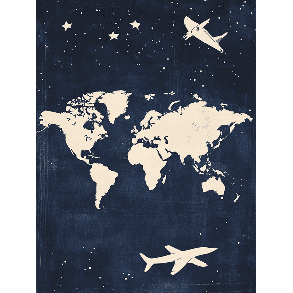 World Map Airplane Canvas Print/Wall ArtSuitable for Living Room Bedroom Office Study and Travel Agency Decoration.