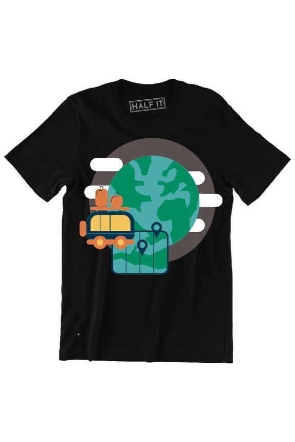 World Map And Globe Funny Train Travel On The Earth Men's T-Shirt