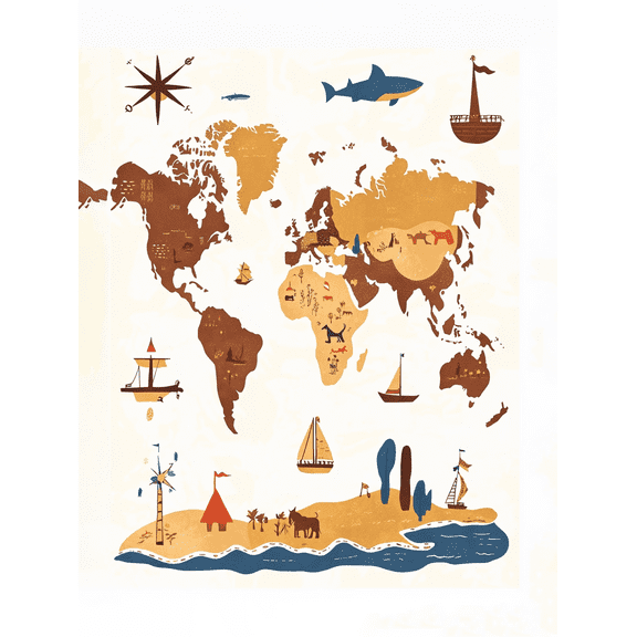 World Map Animal Decor Canvas PrintSuitable for Living RoomBedroomOfficeStudyNursery