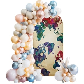World Map Arch Backdrop Cover 4 FT Watercolor Splashes Vintage Abstract Map Stretchy Elastic Arch Stand Covers Spandex Arched Background Birthday Wedding Party Decoration (No Stand)
