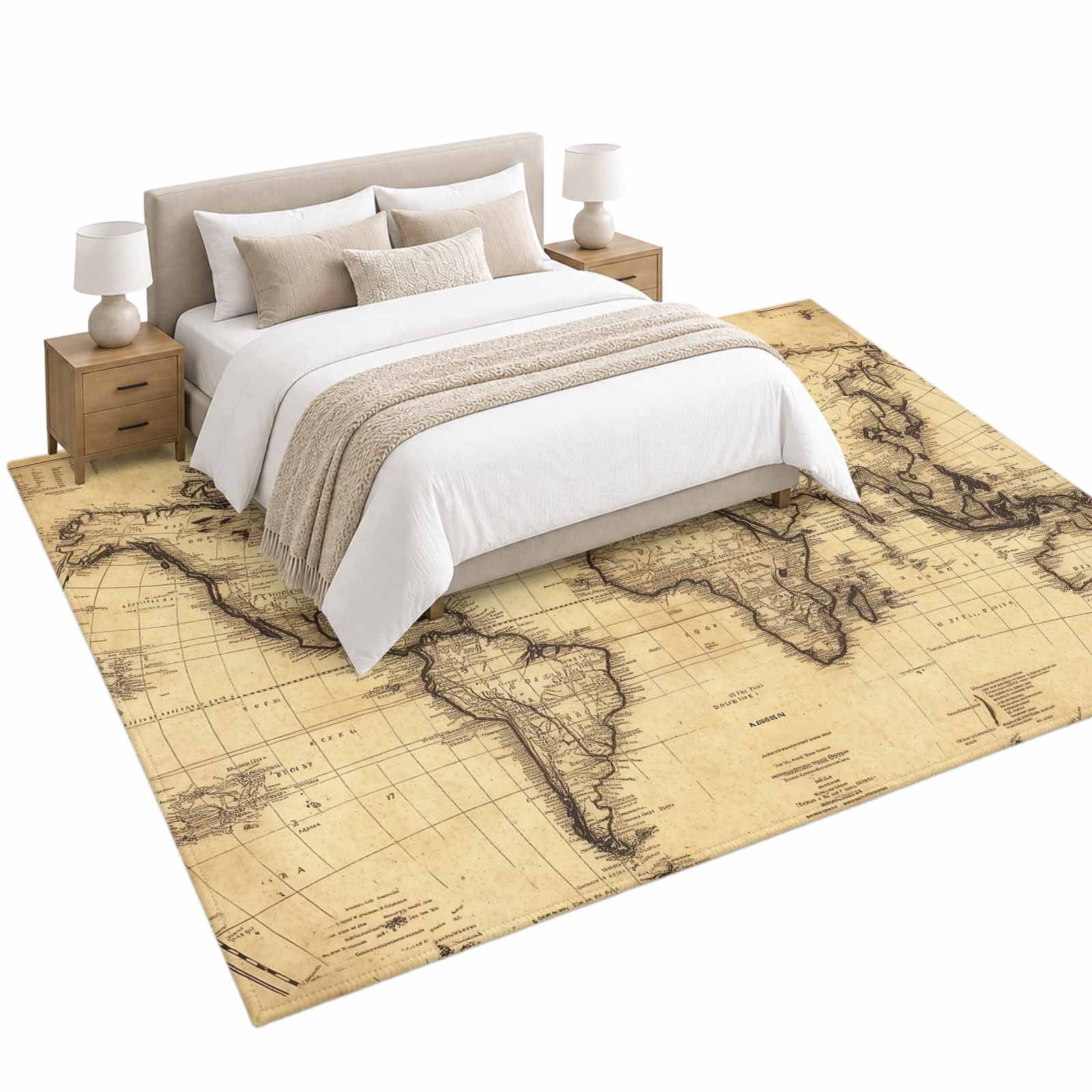 World Map Area Rug 6'x9', Retro Yellow Plate Line Abstract Soft Mat Non ...
