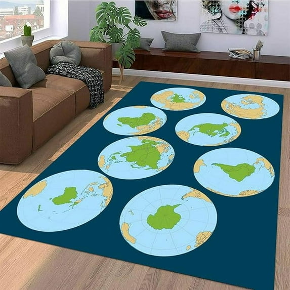 World Map Area Rug For Living Room Bedroom, World Map Soft Washable Carpet, Indoor Decorative Rug With Non-Slip Backing 4 x 5ft