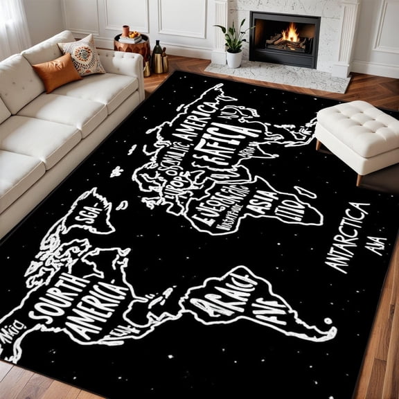 World Map Area Rug, Modern Geographic Pattern Carpet, Washable Non Slip Low Pile Soft Thin, Classroom Playroom Bedroom Office Home Decor Mat 2x3ft