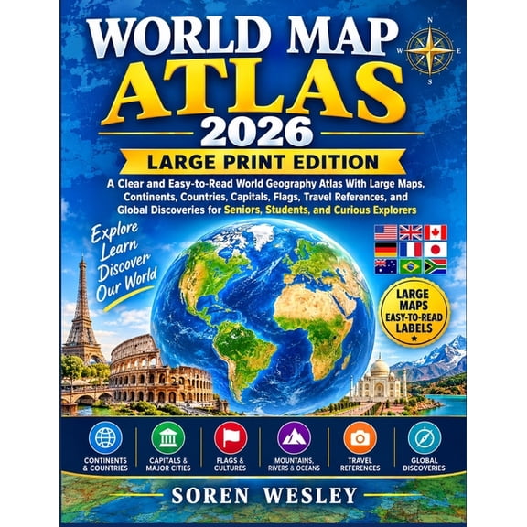 World Map Atlas 2026- Large Print Edition, (Paperback)
