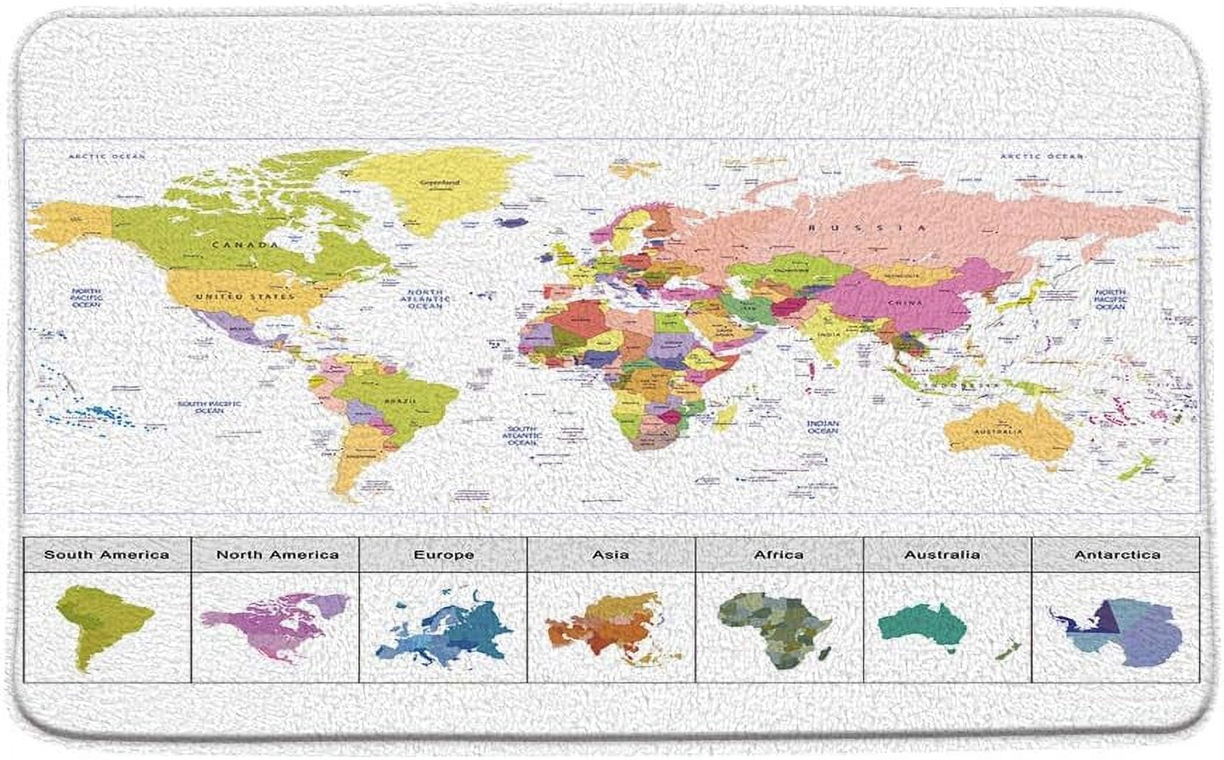 World Map Bath Mat Geography Countries Capital Cities Map with Major