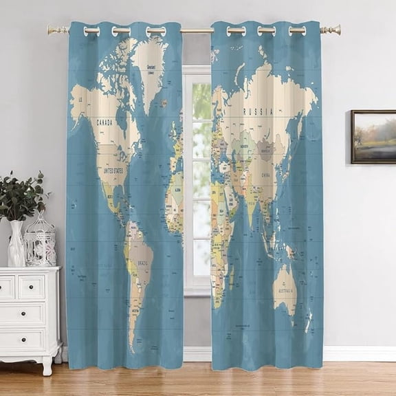 World Map Bedroom Curtains, Vintage Map Of Europe In Color Background Blackout Curtains Polyester Grommet Window Treatment Drapes For Living Room 26"W x 45"L (Pack of 2)