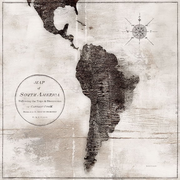 World Map Black and White VI-South America Poster Print by Marie-Elaine Cusson (24 x 24) # RB14144MC