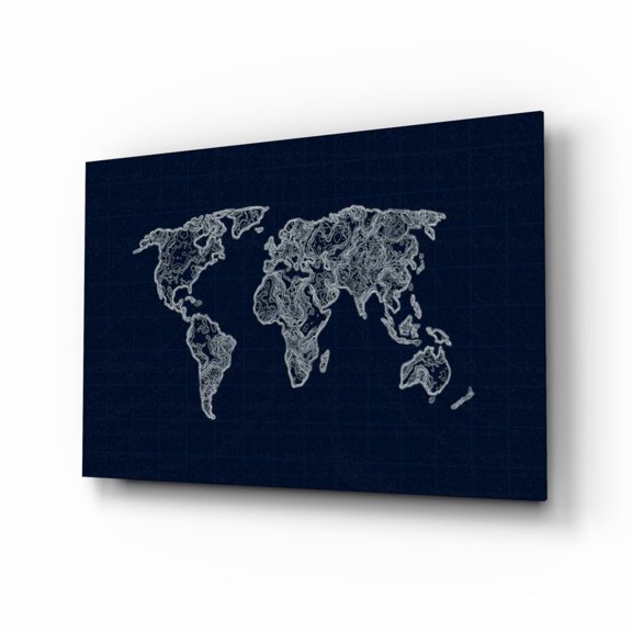 World Map Blueprint Glass Wall Art