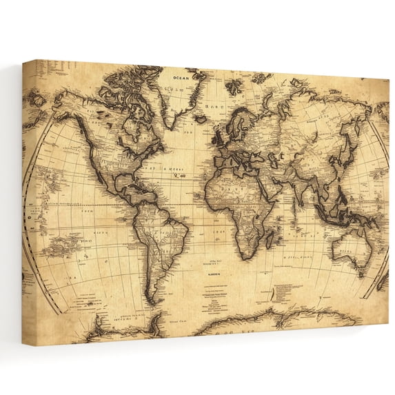 Cheque Frame Line World Map Canvas Wall Art 28