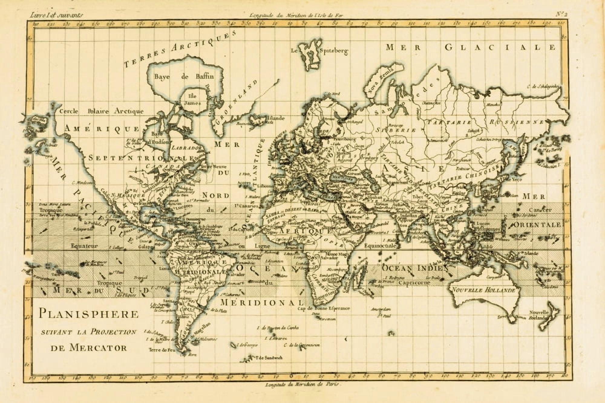 World Map Circa 1760 From Atlas De Toutes Les Parties Connues Du Globe Terrestre By Cartographer Rigobert Bonne Published Geneva Circa 1760 Canvas Art - Ken Welsh Design Pics (36 x 24)