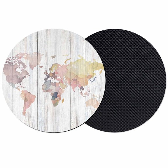 World Map Coasters Set of 2, Absorbent Coasters for Drinks, Farmhouse Abstract Illustration Wooden Grain Coaster for Desk Coffee Table Protection, Home Decor House Warming Gifts 4"