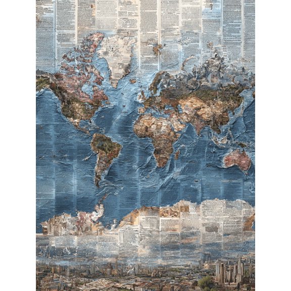World Map Collage Canvas Print, Suitable for Living Room Office Bedroom Study Room Entryway Decor