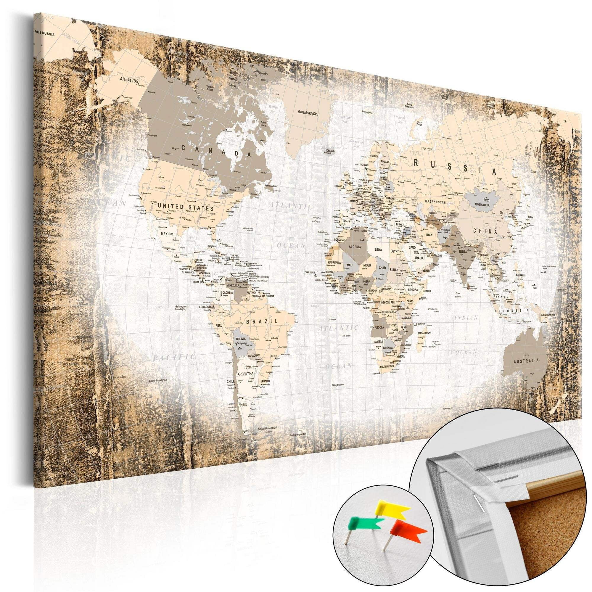 World Map Cork Pin Board - Neutral Old World Map - Walmart.com
