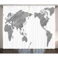 thumbnail image 1 of Ambesonne World Map Curtains 2 Panel Set, Sketchy Continents, 108" x 96", Charcoal Grey White, 1 of 3