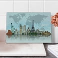 thumbnail image 1 of World Map Cutting Board, Landmarks All over Globe Eiffel Pisa Big Ben Collesium Lady Liberty and Pyramid, Decorative Tempered Glass Cutting and Serving Board, in 3 Sizes, by Ambesonne, 1 of 2