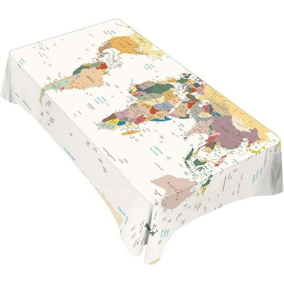 World Map Decorative Rectangle Tablecloth Vintage Colors Highly Detailed Political Polyester Table Cloths Kitchen Table Cover for Dining BBQ Picnic Coffee Table 60 x 84 Inch 6-8 Seats