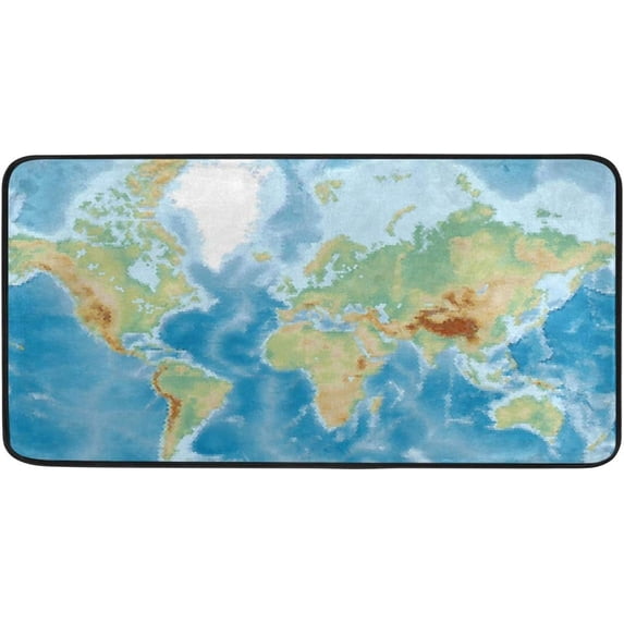 World Map Design Non-Slip Soft Kitchen Mats Bath Rug Runner Doormats Carpet for Home Decor, 39" X 20"
