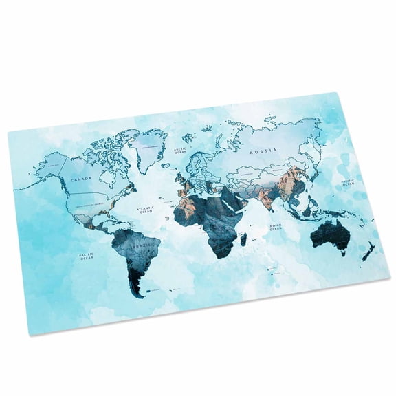 World Map Door Mat 16x24 Inch Blue Map Abstract Entryway Rug with Non-Slip Rubber, Front Door Rug Indoor Floor Mats for Living Room Bathroom Bedroom Home Office