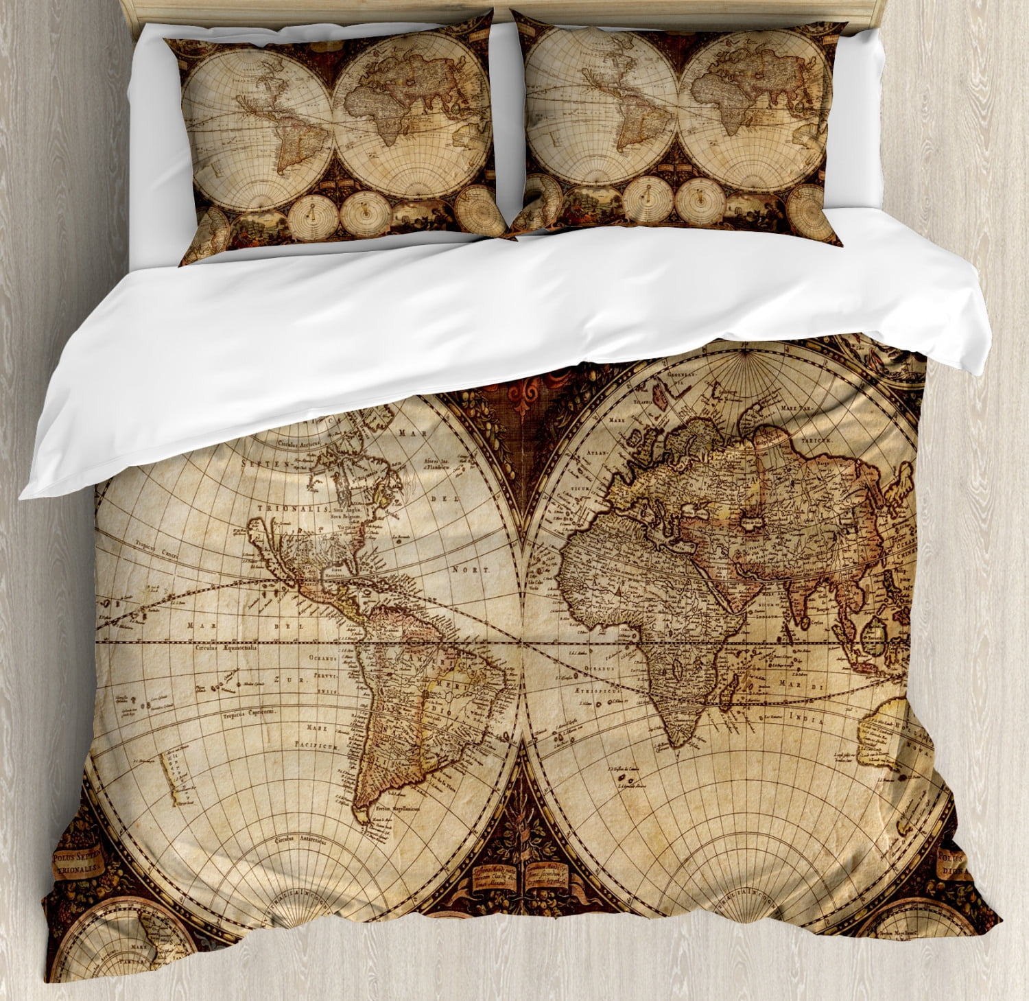 World Map Duvet Cover Set, Old World Map Drawn in 1720s Nostalgic Style ...