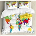 thumbnail image 1 of World Map Duvet Cover Set Queen Size, Colorful Detailed Continents Design Countries and Oceans Cartoon Illustration, Decorative 3 Piece Bedding Set with 2 Pillow Shams, Multicolor, by Ambesonne, 1 of 3