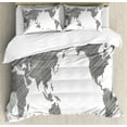thumbnail image 1 of World Map Duvet Cover Set, Sketchy Striped Continents Cartography Geography Countries Worldwide Art, Decorative 3 Piece Bedding Set with 2 Pillow Shams, King Size, Charcoal Grey White, by Ambesonne, 1 of 3