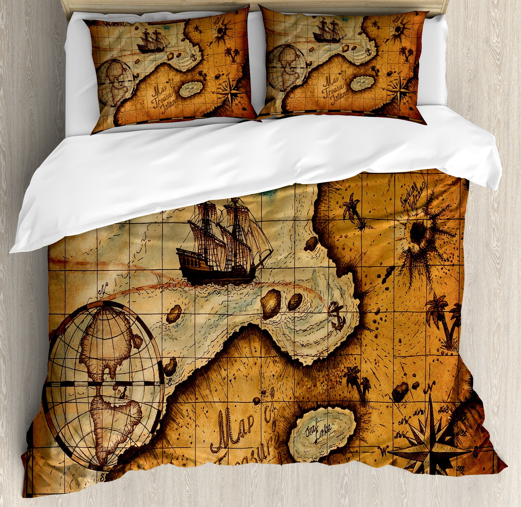 Ambesonne Vintage World Map Duvet Cover Set - King Size 3 Piece, Antique Style In Coffee & Cream