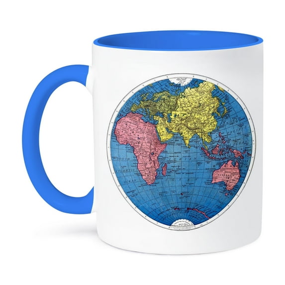 3dRose, World Map Earth Vintage Art, 11oz Two-Tone Blue Mug
