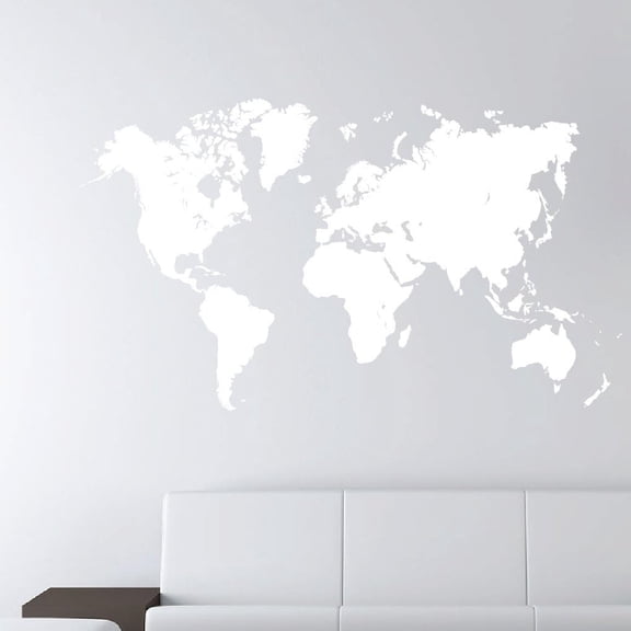 World Map Earth Wall Decal Sticker Atlas Globe Art #1248 (28" High x 49" Wide, Matte White)