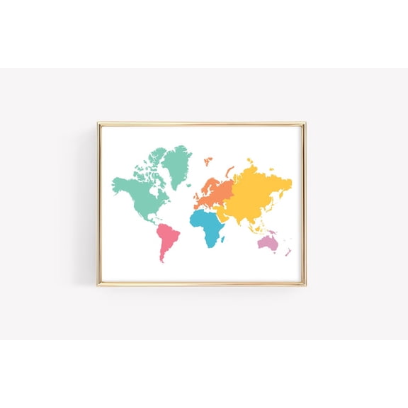 World Map Education Continents Montessori Learning Material Classroom Decor, Unframed Canvas 8x10in