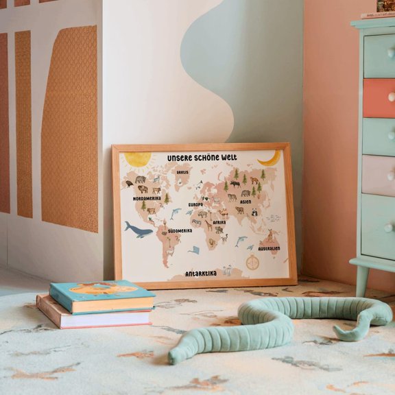 World Map Educational Nursery Poster, Unframed Size 8x12