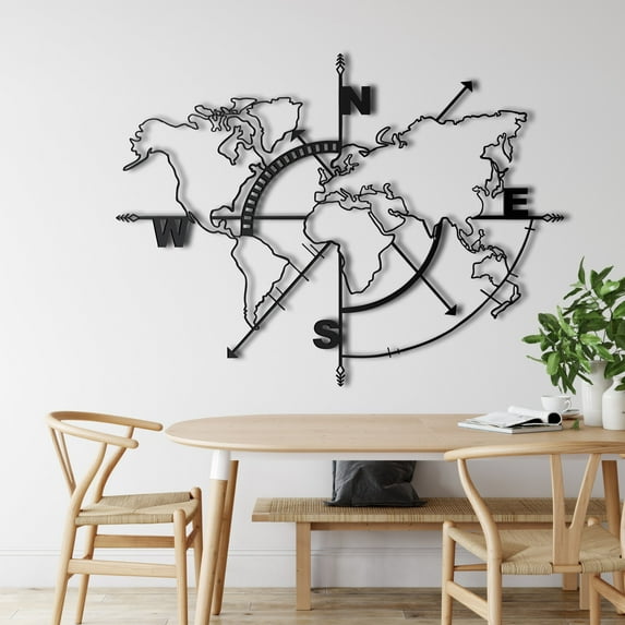 World Map Empty Metal Wall Decor for Home and Outside - Wall-Mounted Geometric Wall Art Decor - Drop Shadow 3D Effect Wall Decoration for Living Room Bedroom