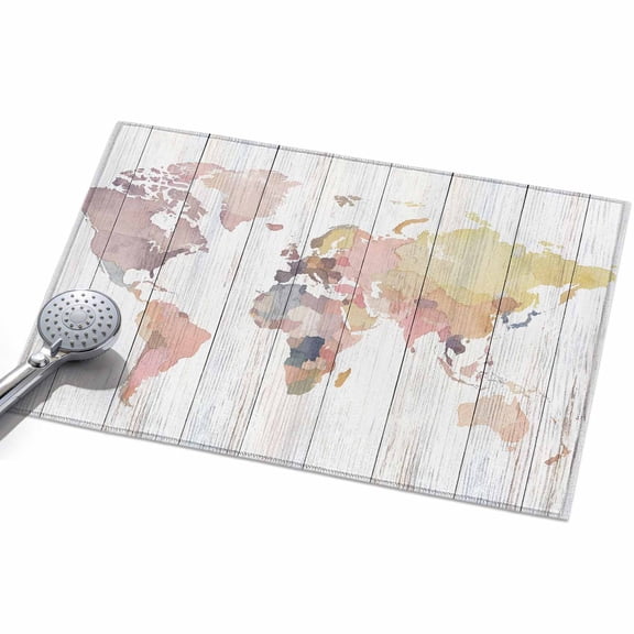 World Map Entryway Rug 2x3ft Washable Non Slip Bathroom Rug Low Pile Indoor Floor Front Door Mat Farmhouse Abstract Illustration Wooden Grain Rectangle Area Rugs Carpet for Kitchen Office Dining Room