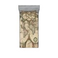 thumbnail image 1 of World Map Fitted Sheet & Pillow Sham Set, Antique Design with Renaissance Continents and Hemispheres Vintage Art, Decorative Printed 4 Piece Bedding Decor Set, Twinxl, Multicolor, by Ambesonne, 1 of 3
