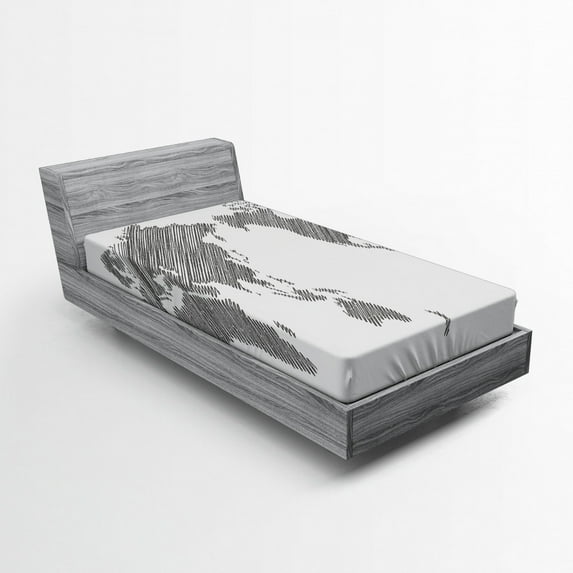 Ambesonne World Map Fitted Sheet, Sketchy Continents, Twin XL Size, Charcoal Grey White